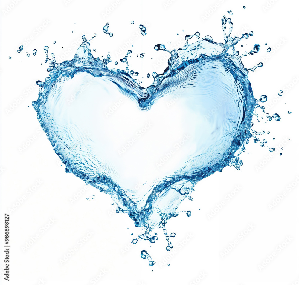 Poster water splashing in the shape of a heart on white background