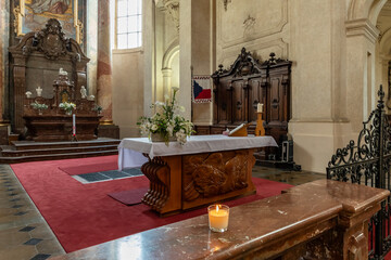The main altar of the St Nicholas Church in the Prague in the Czech Republic