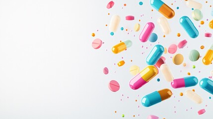 A colorful pill cloud with pills of different colors and sizes