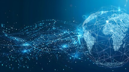 Digital world globe representing the concept of global network connectivity, high-speed data transfer, and cyber technology.