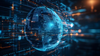 Obraz premium Digital world globe representing the concept of global network connectivity, high-speed data transfer, and cyber technology.