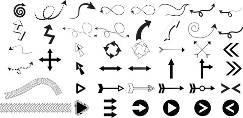 Versatile Arrow Vector Set: Curved, Straight, Circular, and Decorative Designs