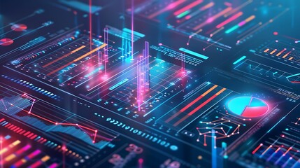 Fototapeta premium Futuristic digital interface with abstract data visualization charts graphs and lines for conveying innovation technological progress advanced analytics and modern information concept.