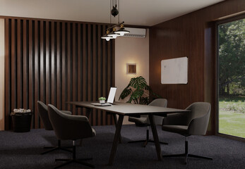 3d render elegant luxury wooden interior office meeting room 