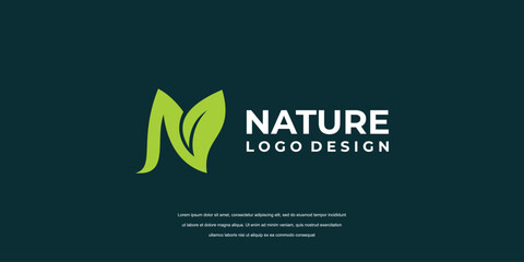 Green Nature with Leaf logo icon, letter N natural Vector Logo Design