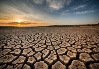 Dried cracked earth under a cloudy sky
