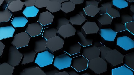 Abstract hexagonal pattern with black and blue elements, ideal for modern design.