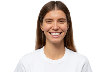 Headshot of happy woman with healthy white toothy smile
