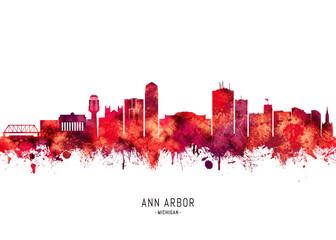 Ann Arbor Michigan Skyline Red