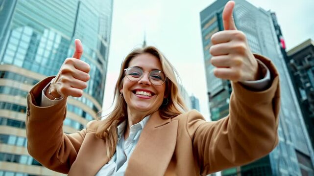 business woman with thumbs up, success business concept