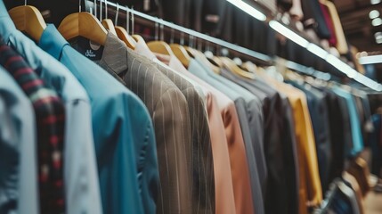 Dry cleaning service display with a variety of clothing items hanging on racks.