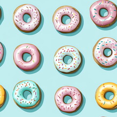Fototapeta premium Colorful Vector Illustration of Donut Seamless