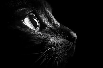 Black Cat Portrait with Striking Eye and Whiskers