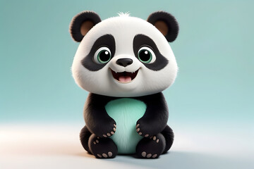 Obraz premium Smiling Panda: A cute panda with a wide, happy grin and big, round eyes
