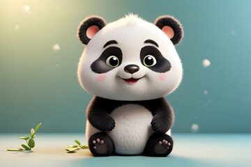 Naklejka premium Smiling Panda: A cute panda with a wide, happy grin and big, round eyes