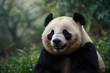 Obraz premium Smiling Panda: A cute panda with a wide, happy grin and big, round eyes