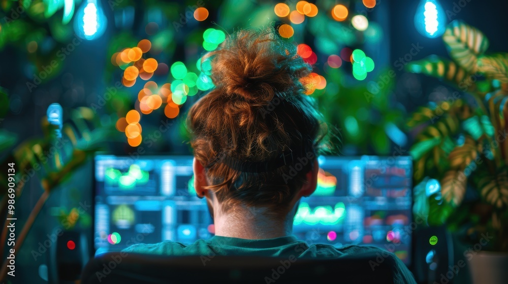 Wall mural a cybersecurity analyst reviewing network security logs and monitoring potential threats remotely fr