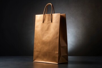 A brown paper bag is sitting on a grey surface