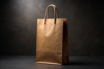 A brown paper bag is sitting on a grey surface