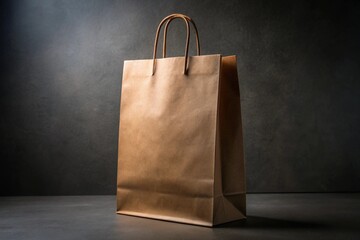 A brown paper bag is sitting on a grey surface