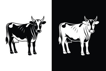 Classic Black Cow Silhouette. Vector Graphic Symbols