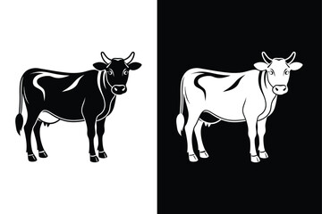 Elegant Dairy Cow Symbols. Minimalist Vector Silhouette