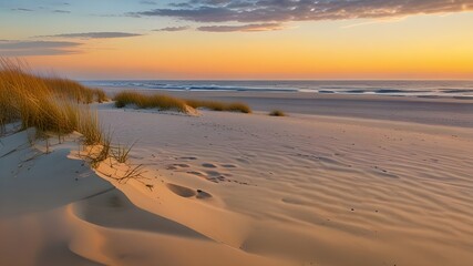 Golden Sand Dunes at Sunset with Gentle Slopes and Serene Landscape for a Peaceful Natural Setting