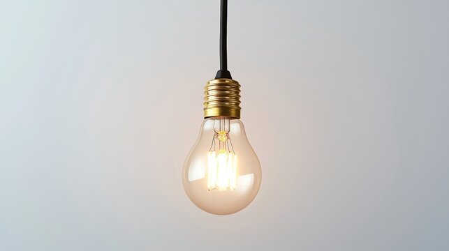 Creative idea concept designer lamp modern interior item. Vintage fashionable edison lamp on light gray background. Top view flat lay copy space. Lighting electricity background with lamp