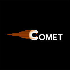 Comet text logo design with the concept of a comet moving illustration on the letter C.