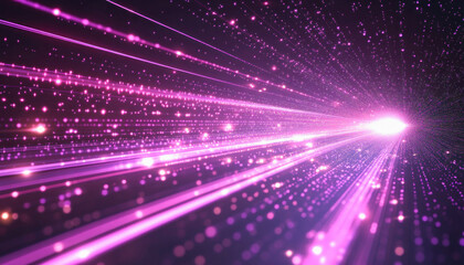 Abstract purple particles traveling at the speed of light