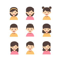 Children face half body icon Flat style. collection of isolated cartoon illustrations