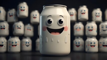 Close-Up of a Cute Milk Bottle Character with a Smile â Fun and Playful Mascot for Dairy-Themed Packaging or Childrenâs Products