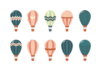 Hot air balloon icon Flat style. collection of isolated cartoon illustrations