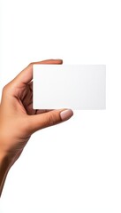 Obraz premium Hand holding a blank card, perfect for customization, white isolated background.