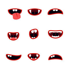Mouth monster icon flat style. collection of isolated cartoon illustrations