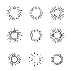 Sun doodle line symbol sign icon collection. outline style. isolated illustration