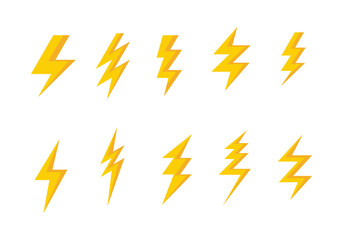 Thunder power icon Flat style. collection of isolated cartoon illustrations