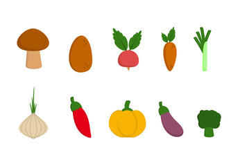 Vegetable icon flat style. collection of isolated cartoon illustrations