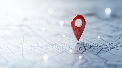 A vibrant red location marker stands prominently on a detailed map, symbolizing navigation and location services.