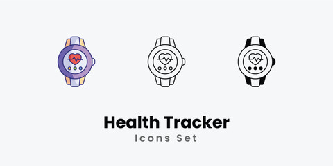 Health Tracker Icons thin line and glyph vector icon stock illustration