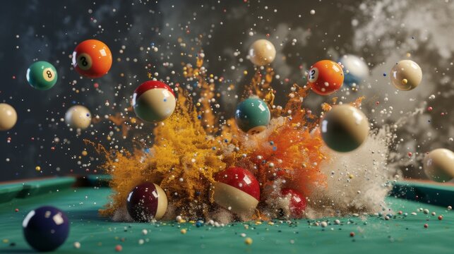 billiard balls exploding - Powered by Adobe