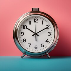 classic desktop clock with a sleek round face and bold numbers, isolated against a vibrant background