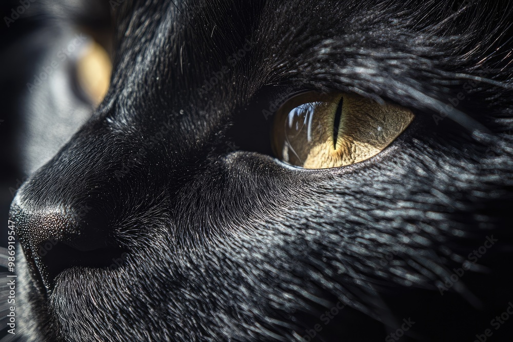 Wall mural Close-up of a Black Cat's Eye and Fur