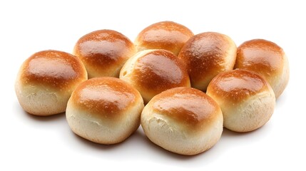 Freshly baked bread rolls and small buns isolated on a white transparent background, ideal for Thanksgiving holiday dinner.