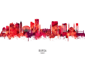 Fototapeta premium Bursa Turkey Skyline Red