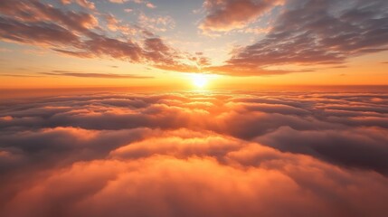 Ethereal Sunrise: Sun Breaking Through Misty Clouds in a Sky Awaking from Slumber