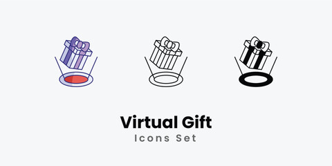 Virtual Gift Icons thin line and glyph vector icon stock illustration