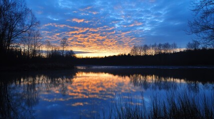 Fototapeta premium Serene Twilight Sky with Fading Light Reflections - A Peaceful Dusk Scene in Nature