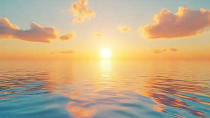 Serene Dawn: Sun Rising over Calm Sea, Gentle Sky Awakening