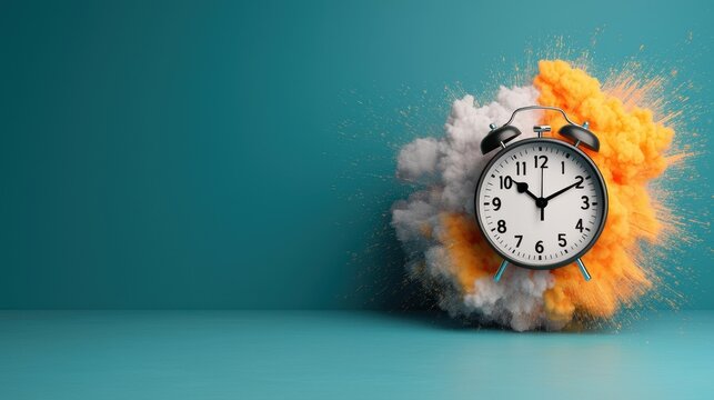 Alarm clock and smoke concept time bomb, Space for text